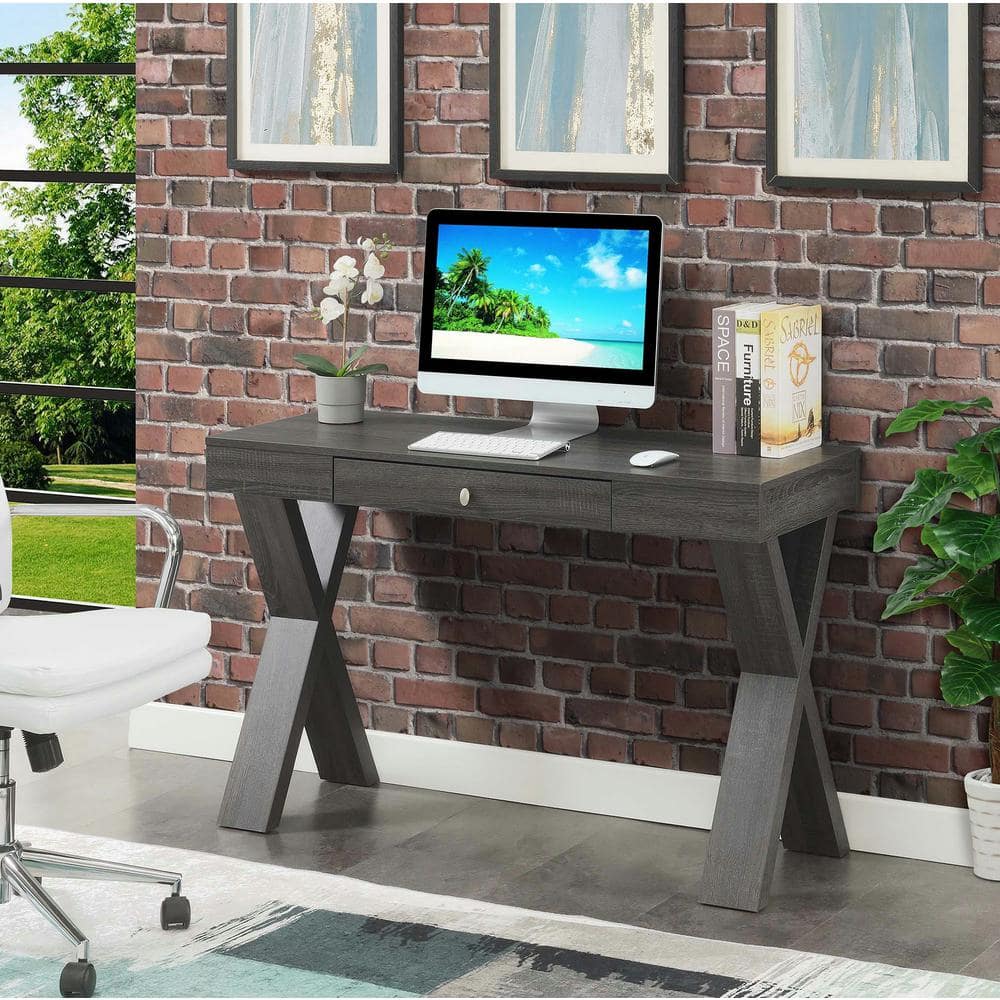 Weathered Gray 48" Contemporary Desk with Crisscross Legs and Drawer