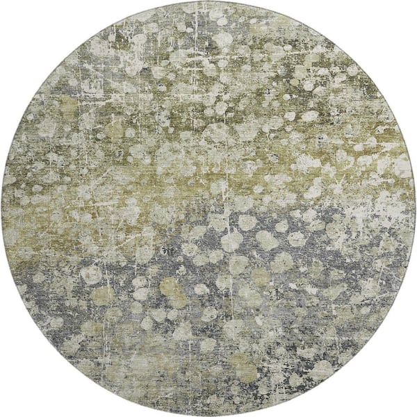Mayfield Premium Machine Washable Abstract AMF2113 Olive 8 ft. x 8 ft. Round Rug