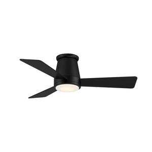 44 in. Matte Black with 3000K LED Hug Indoor and Outdoor 3-Blade Smart Flush Mount Ceiling Fan Light Kit and Remote