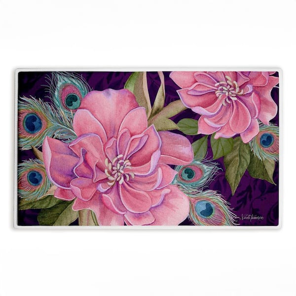 Midnight Garden Peacock Feathers 18 in. x 30 in. Purple Floral Polyester Blend Rectangle Bath Mat