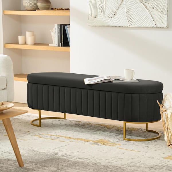 Hilario Grey 55.5 in. W Bedroom Storage Bench with Internal Compartmented and Channel Tufted