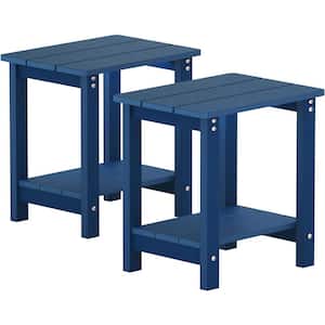 16.7 in. H Navy Square Plastic Adirondack Outdoor Double Layer Patio Side Table(2-Pack)