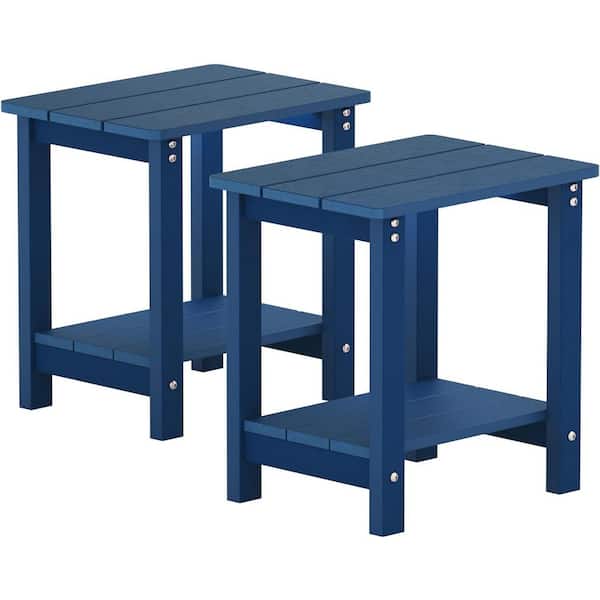 Mximu 16.7 in. H Navy Square Plastic Adirondack Outdoor Double Layer Patio Side Table(2-Pack)