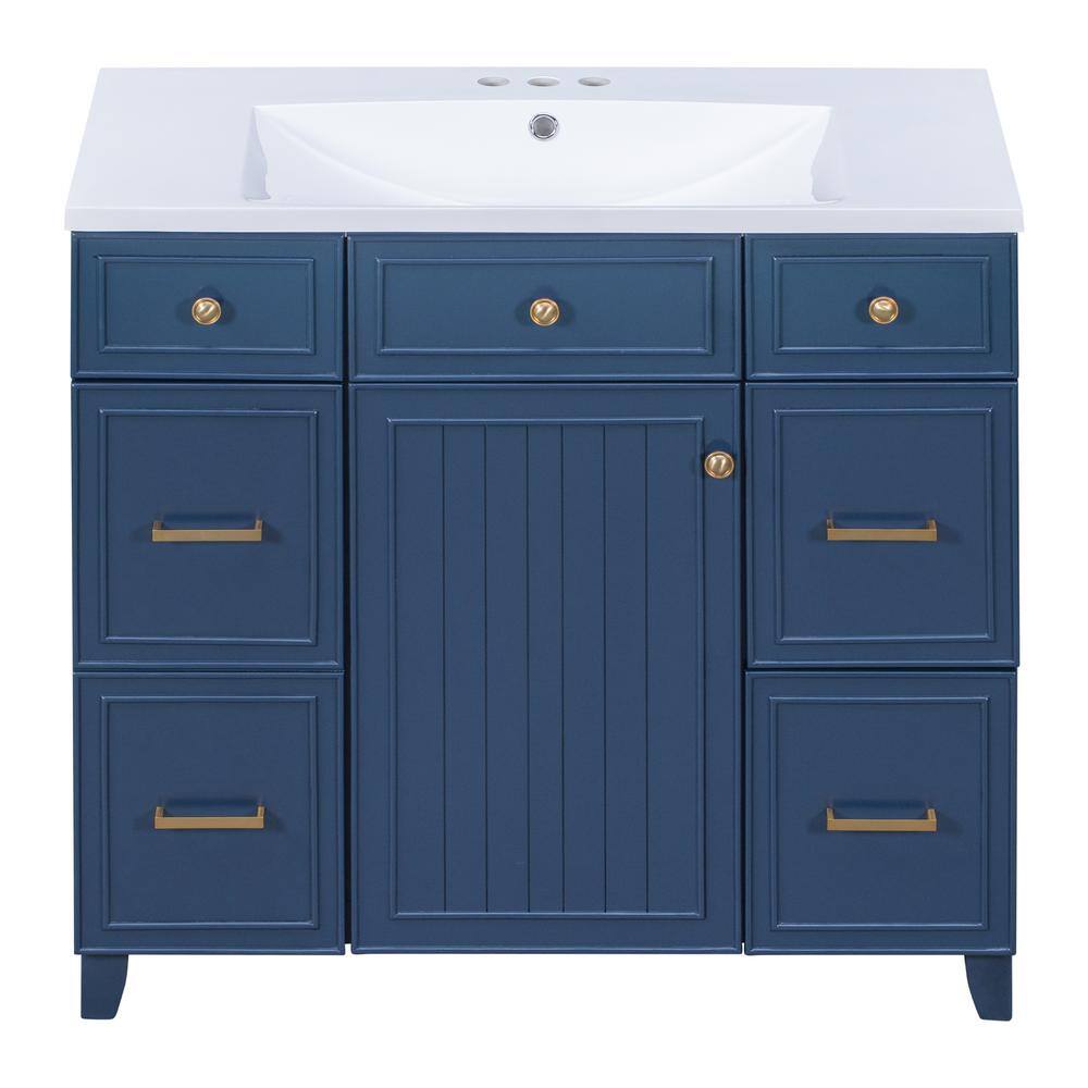 36 in. W x 18 in. D x 34 in. H Freestanding Bath Vanity in Blue with White 