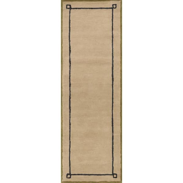 Nate Berkus x Rugs Serge Bordered Wool Cozy Tan 3 ft. x 8 ft. Indoor Runner Rug