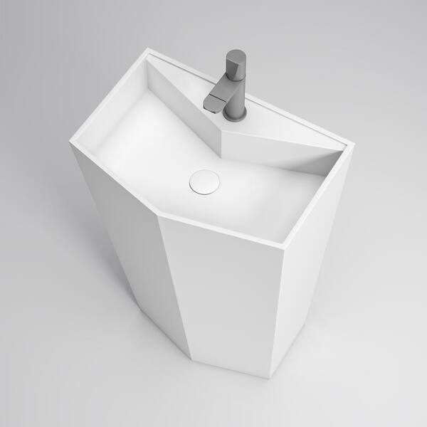 Unbranded - 14 in. W x 35 in. D Pentagon Solid Surface Basin in White