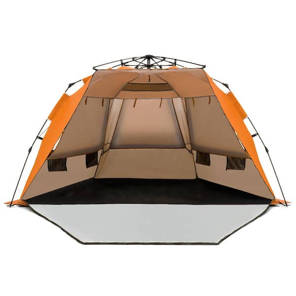 Pop-Up Beach Tent Portable Beach Shade for 3-Persons to 4-Persons UPF 50 Plus Protection Orange