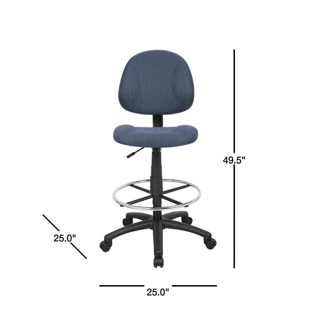 Ergonomic Blue Fabric Drafting Stool with Metal Base