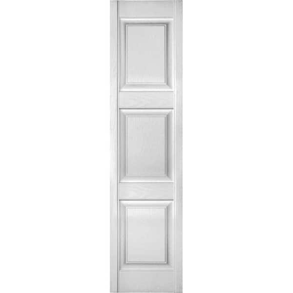 Ekena Millwork 12 in. x 59 in. Lifetime Vinyl Custom 3 Equal Raised Panel Shutters Pair Paintable