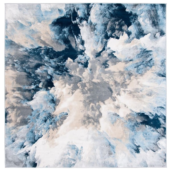 Lagoon Blue/Beige 7 ft. x 7 ft. Abstract Gradient Square Area Rug