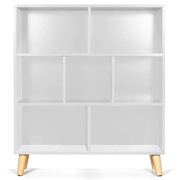 Woodyhome 36 0 In White Wood 7 Shelf, White Bookcase Organizer