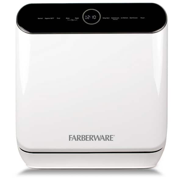 Farberware FCDMSDWH Complete Portable Countertop Dishwasher, 2 Place Settings, 5 Wash Programs, Digital Controls, White