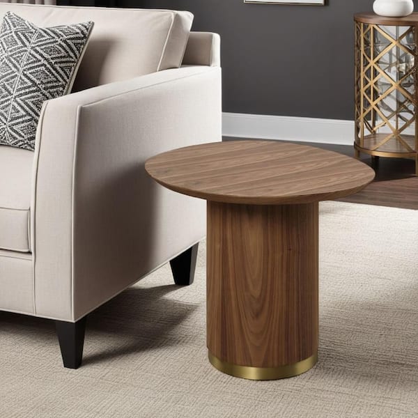 Benjara Iliana 19 in. Walnut Brown Gold Oval Wooden End Table