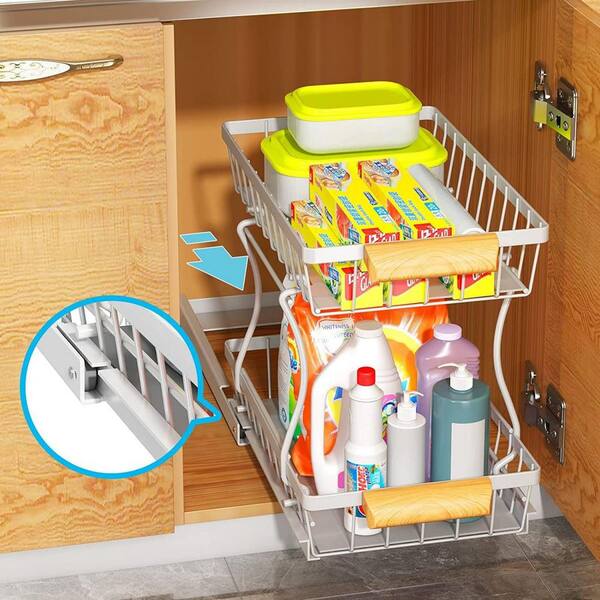 No Drilling Large Capacity 2 Tier Drawer Sliding Cabinet Under Sink Storage  Organizer Basket Pull out Cabinet with Wooden Handle - China Under Sink  Organizer and Under Sink Organizers and Storage price