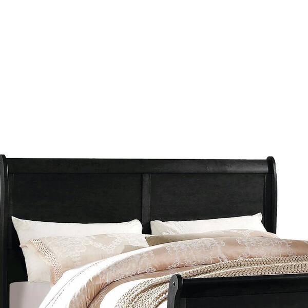 Benjara Modern Style Black Elegant, Black Leather Sleigh Bed Queen