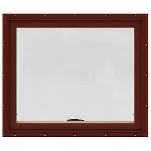 36 in. x 30 in. W-2500 Series Red Painted Clad Wood Awning Window w/ Natural Interior and Screen
