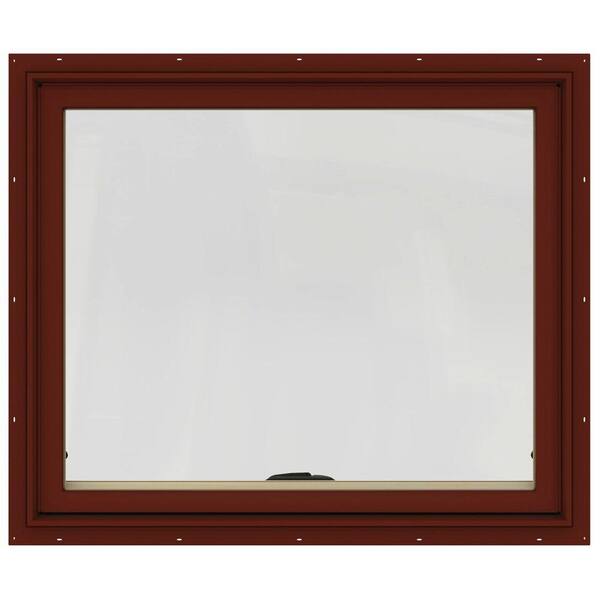 JELD-WEN 36 in. x 30 in. W-2500 Series Red Painted Clad Wood Awning Window w/ Natural Interior and Screen