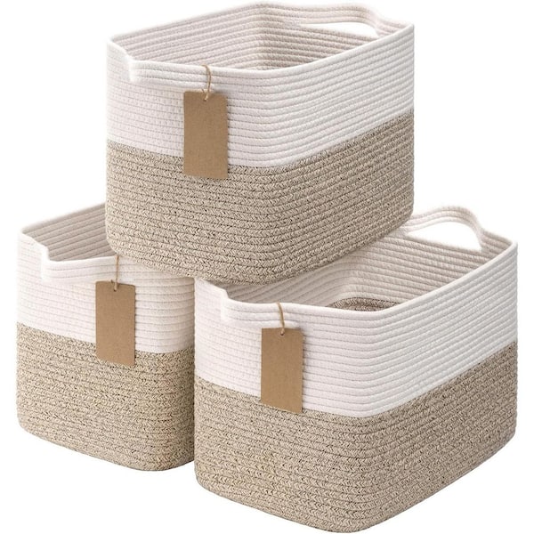 Brown 13 in. x 9 in. Cotton Decorative Basket (Set of 3) With
