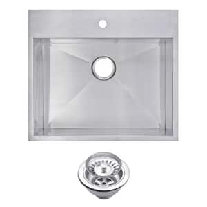 Drop-In Stainless Steel 25 in. 1 Hole Single Bowl Kitchen Sink with Strainer in Satin