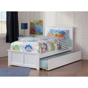 Madison White Twin Platform Bed with Flat Panel Foot Board and Twin Size Urban Trundle Bed