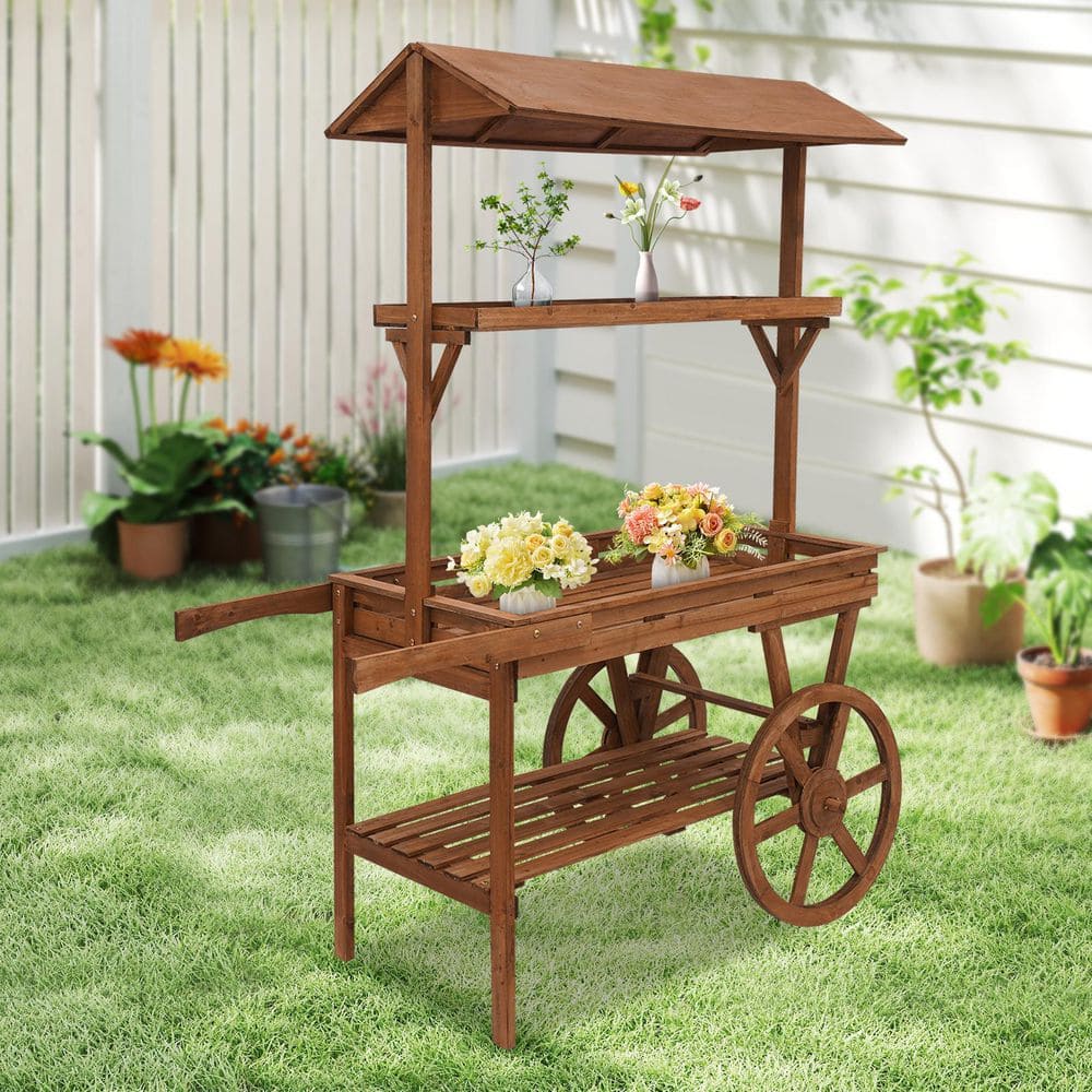 ヴィンテージ 木製フラワースタンド ZR23603 brown-yiyibyus-decorative-