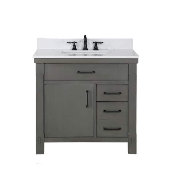 ROSWELL Viella 36 in. W x 22 in. D x 34 in. H Single Sink Bath Vanity in Rust Grey with White Composite Countertop