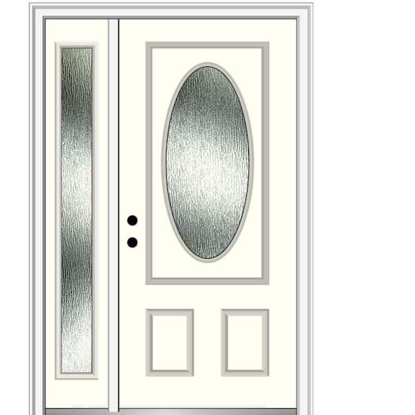MMI Door 50 in. x 80 in. Right-Hand/Inswing Rain Glass Alabaster Fiberglass Prehung Front Door on 6-9/16 in. Frame