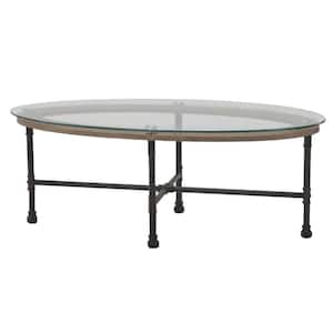 24 in. Brown Oval Glass Top Coffee Table