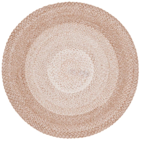 Braided 4 ft. x 4 ft. Beige Gradient Border Round Area Rug