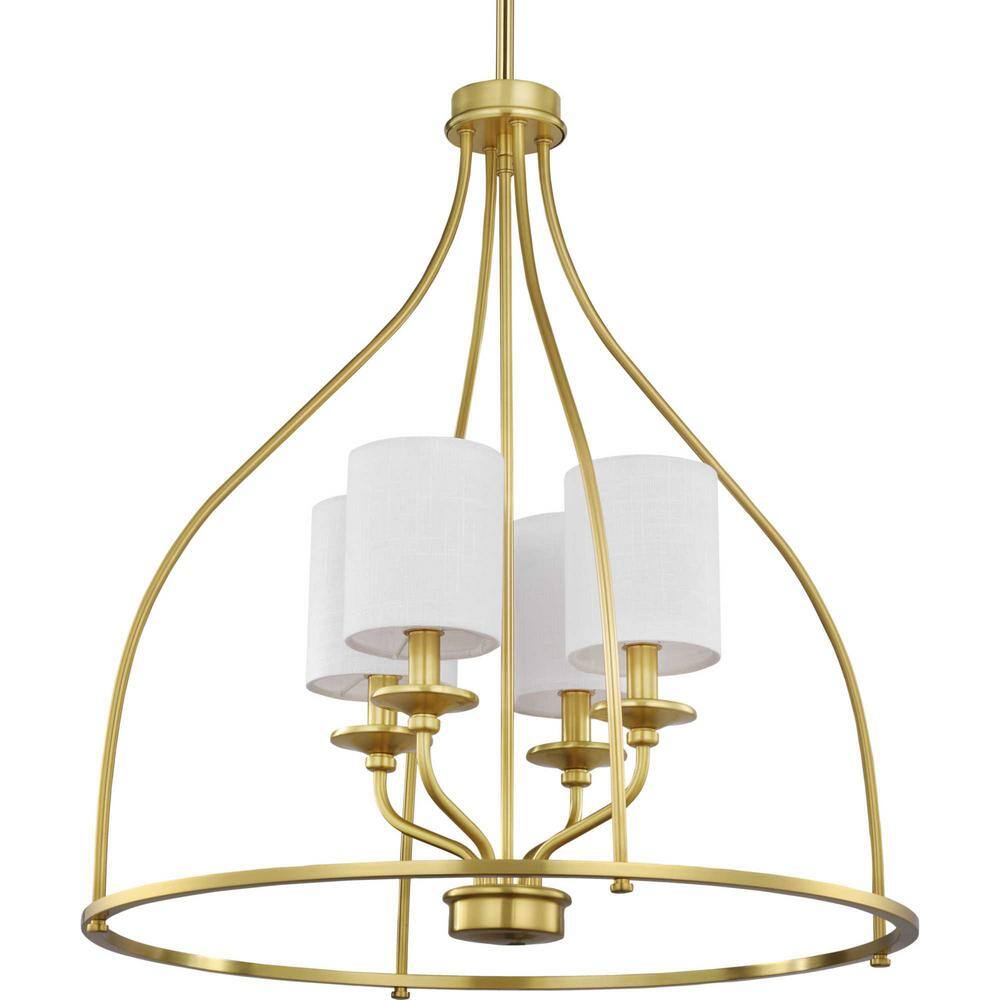 Satin Brass Four-Light Drum Foyer Chandelier