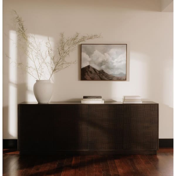 Frankie Dark Brown Mango Wood 81 in. Sideboard with 4 Doors and Interior Shelves