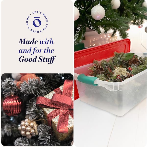 HOMZ 64-Qt. Holiday Seasonal Decor Plastic Storage Tote Bin