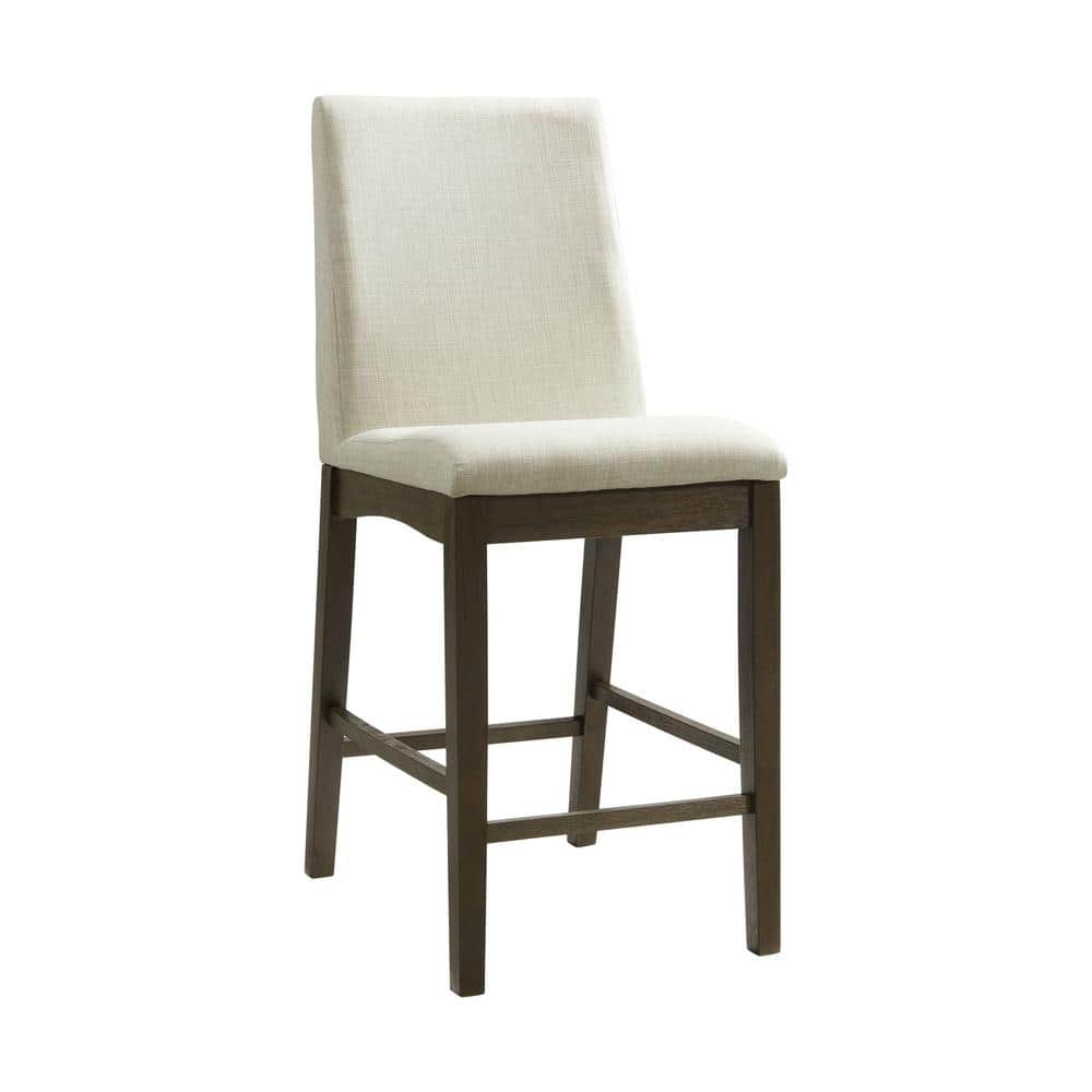 Transitional Cream Upholstered Counter Height Side Chair Set in Walnut