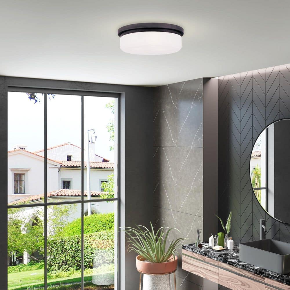 Stratus Modern 3-Light Flush Mount in Bronze with Hand-Blown Satin White Glass
