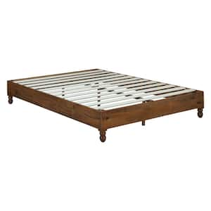 12 in. Solid Pine Wood Platform Bed Frame with Wooden Slats Queen