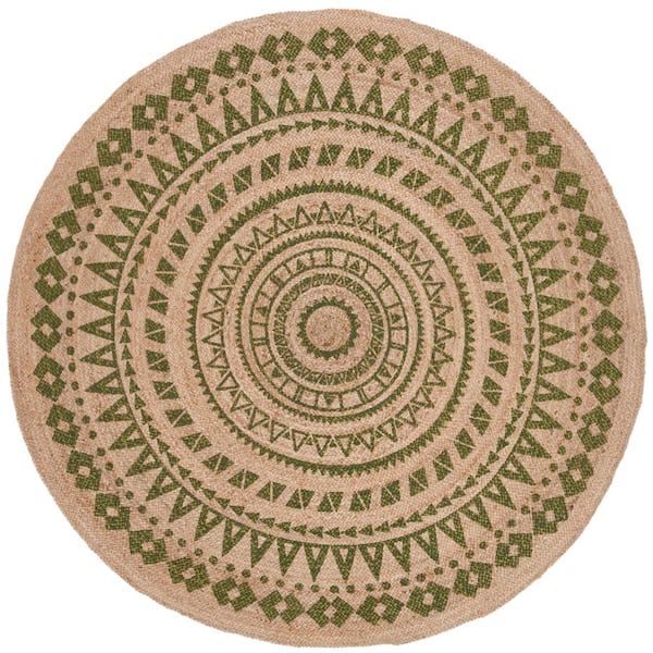SAFAVIEH Natural Fiber Green/Beige 8 ft. x 8 ft. Round Border Area Rug