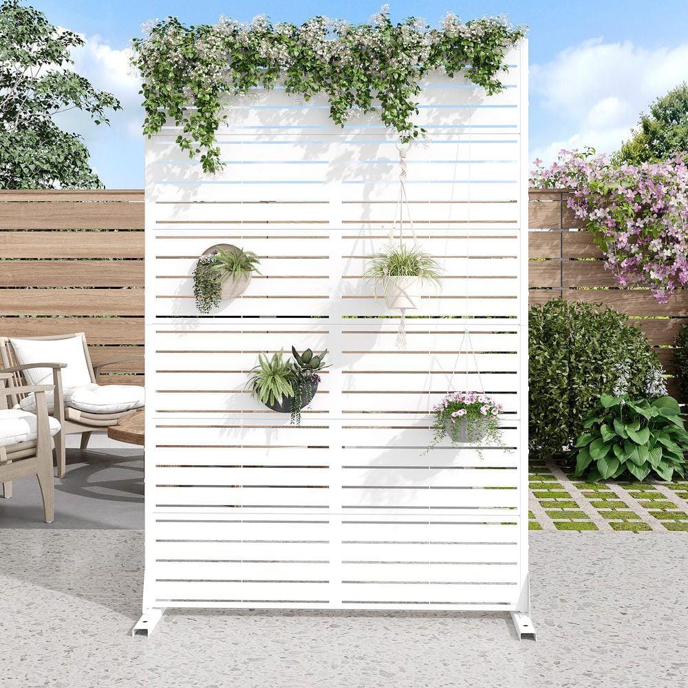 Lirago 75 in. x 48 in. White Patio Privacy Screen with Stand CY-A