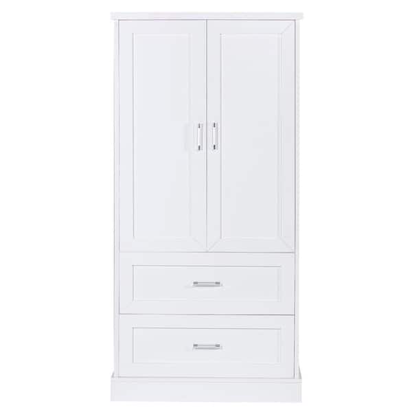 Modern 32 in. W x 16 in. D x 64 in. H White Linen Cabinet Tall and Wide Floor Storage with 2 Doors and Drawers
