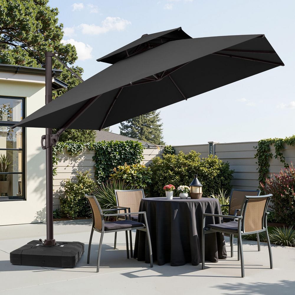 10 foot black patio umbrella Patiowell 10ft Cantilever with Rotation & Tilt, Effortless adjustment is achieved through the user SUMMIT LIVING 6-Piece Outdoor Patio