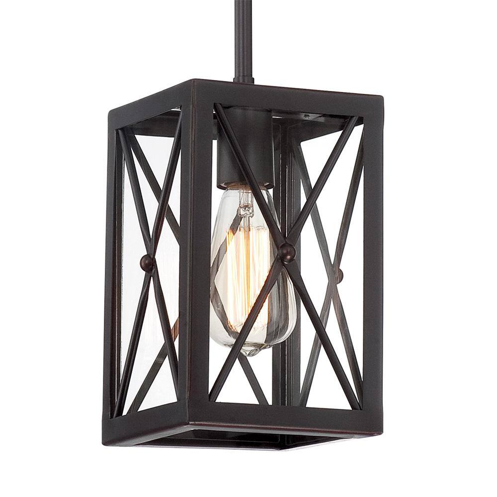 Satin Bronze Mini Pendant Light with Clear Glass Panels
