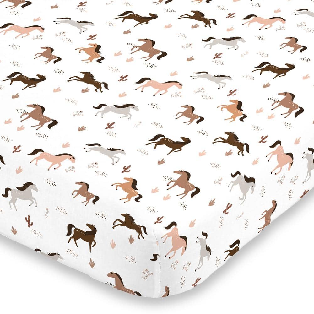 NoJo Desert Sunset Horse Tan Taupe Brown and White Super Soft Fitted Mini Polyester Crib Sheet