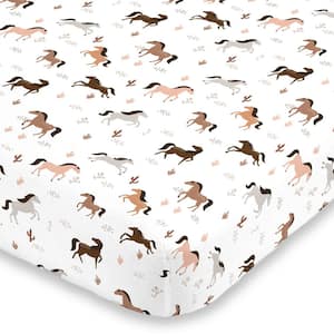 Desert Sunset Horse Tan Taupe Brown and White Super Soft Fitted Mini Polyester Crib Sheet
