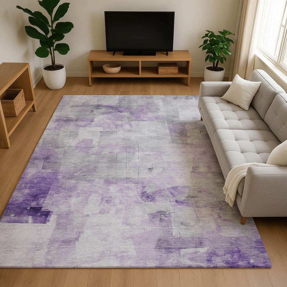 Mayfield Premium Machine Washable Abstract AMF1673 Lavender 3 ft. x 4 ft. Area Rug price history on PriceWatchPro