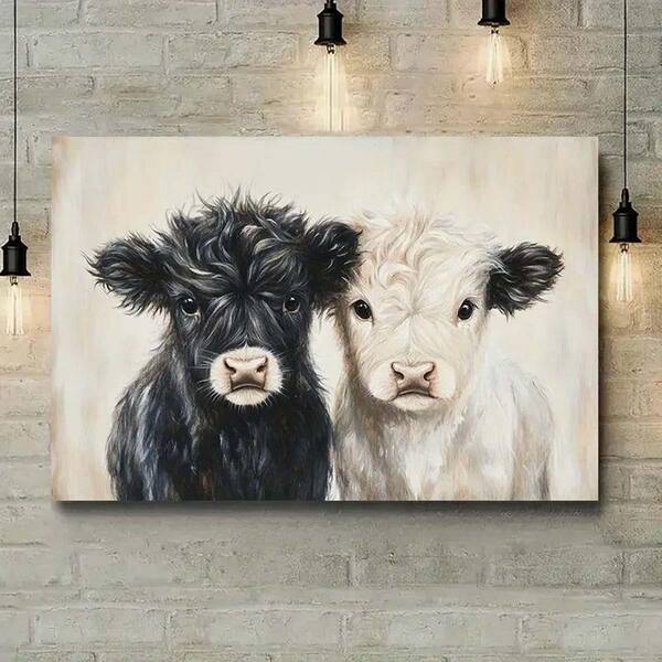 Highland Cow Calf Oil Painting Print on Wrapped Canvas, 24*36