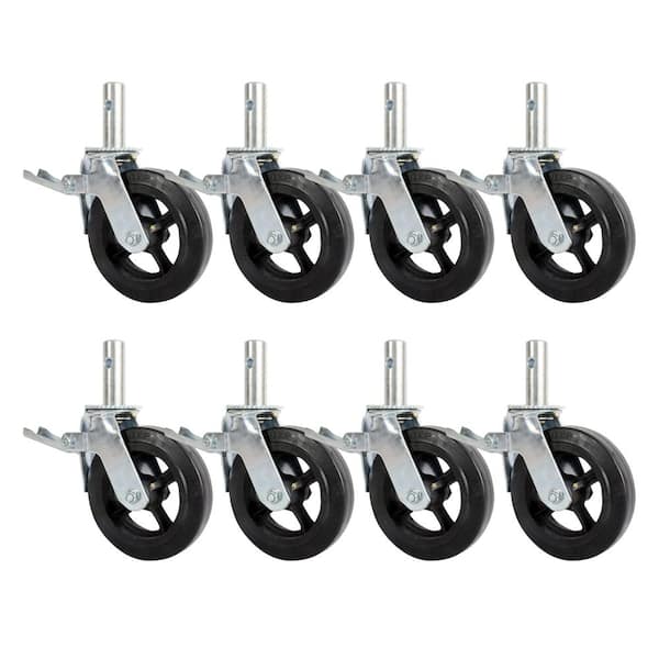 8-inch Cast Iron and Rubber Heavy-Duty Caster Wheels with Double-Lock Locking Pedal for Metaltech Scaffolding, 8-Pack