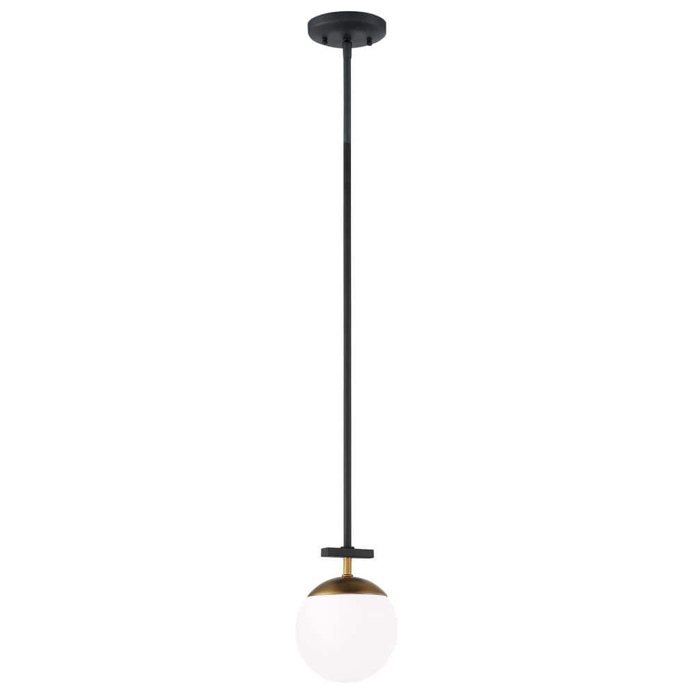 Weathered Black and Autumn Gold Mini Pendant with Etched Opal Glass Globe