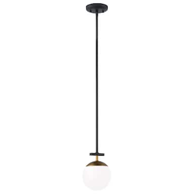 Alluria 1-Light Weathered Coal and Autumn Gold Mini Pendant with Etched Opal Glass Globe Shade