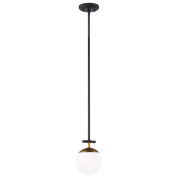 George Kovacs Alluria 1-Light Weathered Black and Autumn Gold Mini Pendant with Etched Opal Glass Globe Shade
