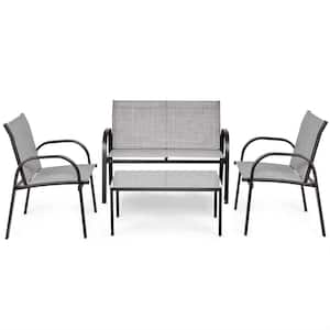 4-Piece Gary Metal Frame Patio Conversation Set with Glass Top Coffee Table