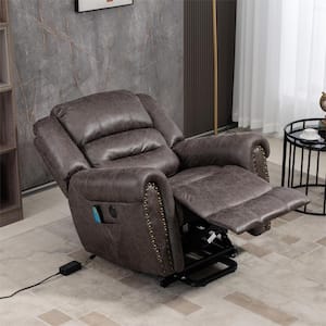 Deluxe Faux Leather Power Lift Recliner Sofa Chair with Massage, Heating and Nailhead Trim - Gray